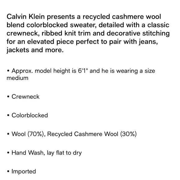 CALVIN KLEIN Cashmere WOOL Men’s Color-blocked Sweater Small - Picture 3 of 9